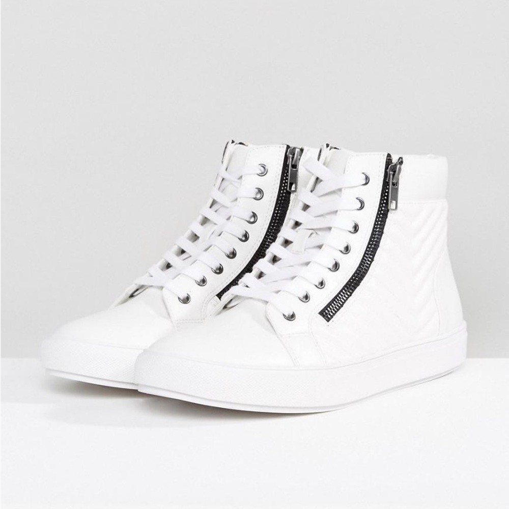 Steve Madden Men's Punted Zip Hi Top Sneakers In White